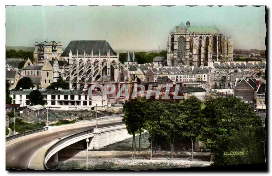 Beauvais — Le pont de Paris, l'Église Saint-Étienne et la Cathédrale Saint-Pierre — La Cigogne, éd. André Lecointe