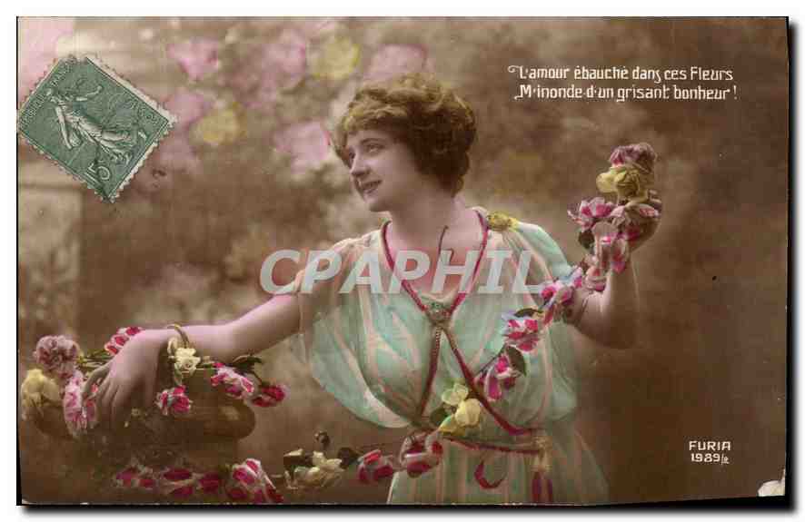 CPA L'Amour ebauche dans ces Fleurs m inonde d'un grisant bonheur Femme