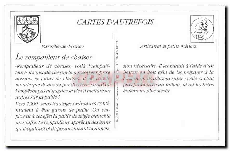 REPRO Les petits metiers parisiens Le Rempailleur de chaises  — Rückseite