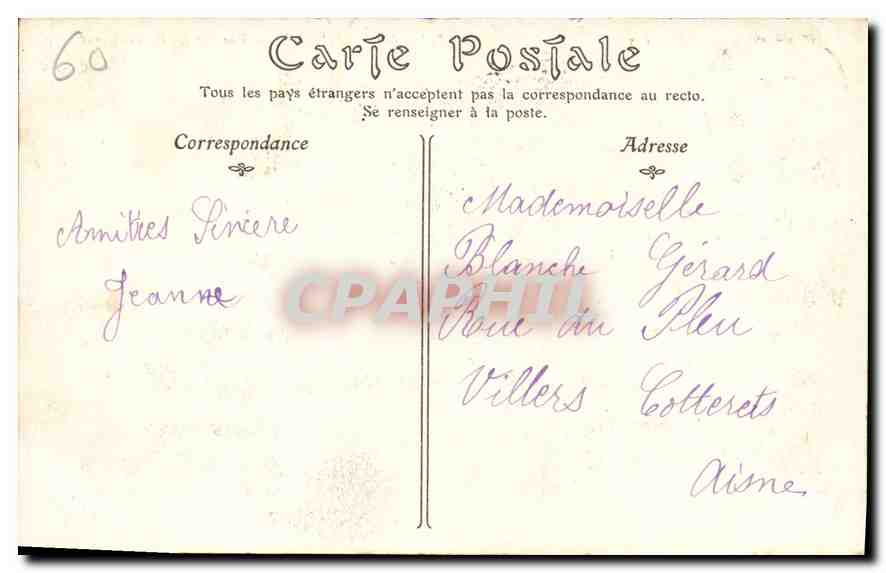 CPA Palais de Compiegne Vue sur les Beaux Monts  — Rückseite