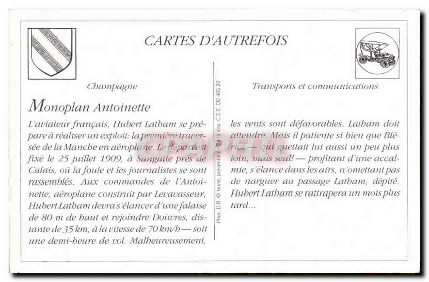 REPRO MH Latham sur Monoplan Antoinette a son de vol Avion Aviation — Rückseite