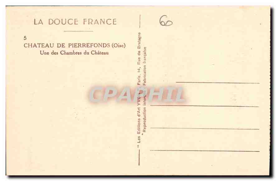 CPA Chateau de Pierrefonds Oise Une des Chambres du Chateau  — Rückseite