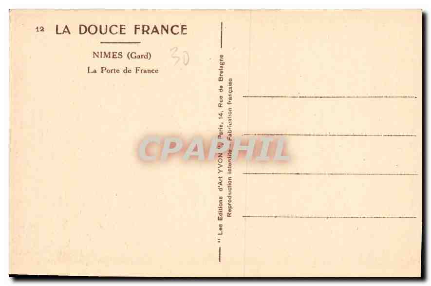 CPA Nimes Gard La Porte de France  — Rückseite