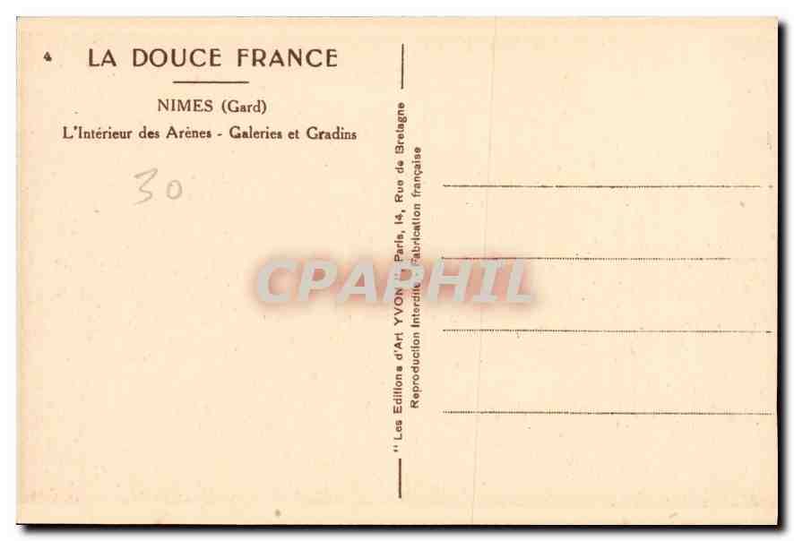 CPA Nimes Gard L'Interieur des Arenes Galeries et Gradins  — Rückseite