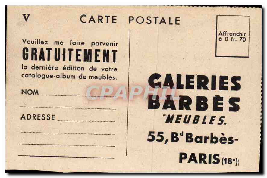 CPA Le Pont du Gard Galeries Barbes Meubles Bd Barbes Paris — Rückseite