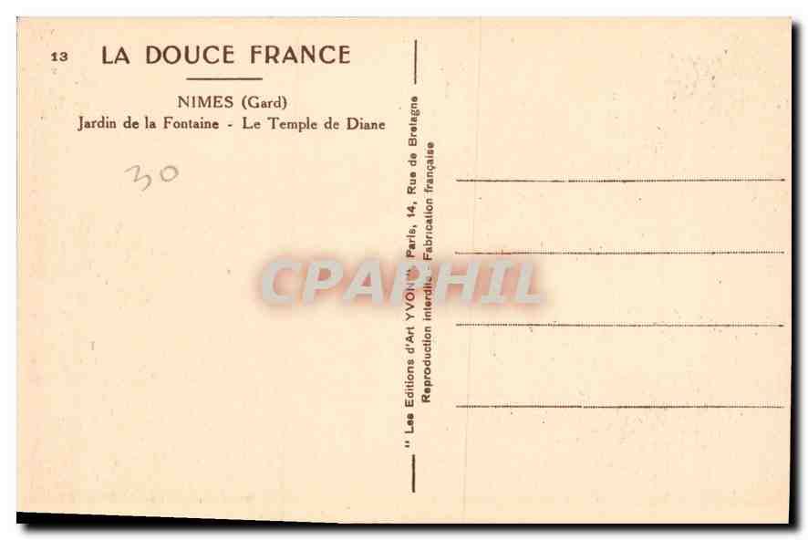 CPA Nimes Gard Jardin de la Fontaine Le Temple de Diane  — Rückseite
