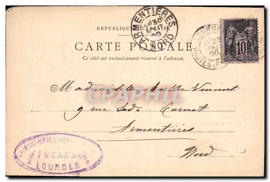 CPA Lourdes Vue Basilique de cote avec piscine Carte 1900 — Verso