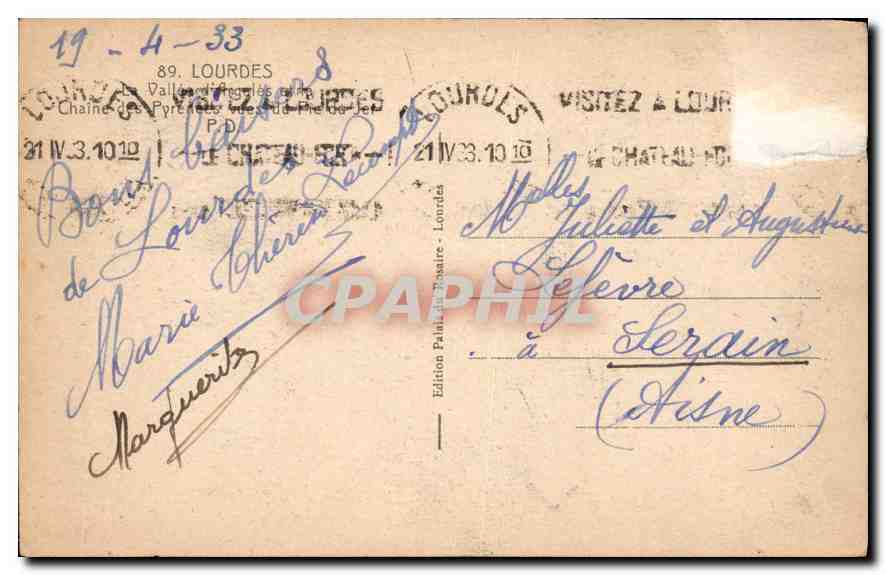 CPA Lourdes La Vallee  — Verso