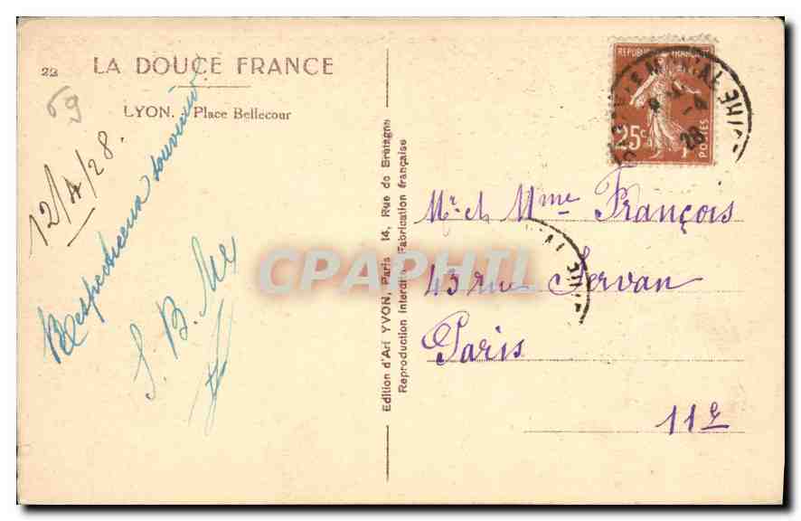 CPA Lyon Place Bellecour  — Verso
