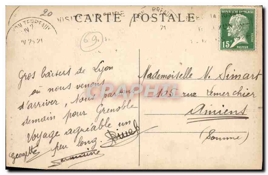 CPA Lyon Place Bellecour et Coteau de Fourviere  — Verso