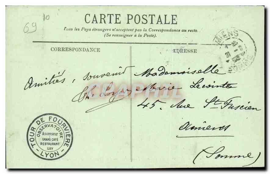 CPA Lyon Le Palais de Justice et le Coteau de Fourviere  — Verso