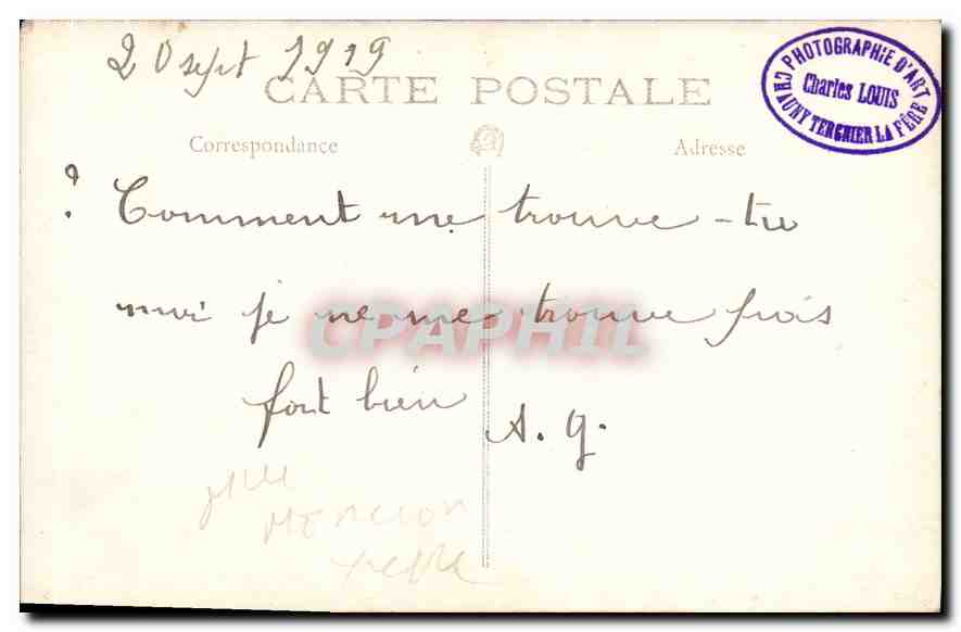 CARTE PHOTO Femme — Verso
