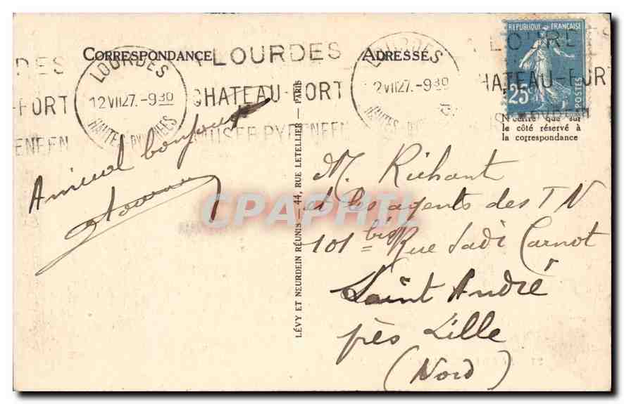 CPA Lourdes Le Chateau  — Verso