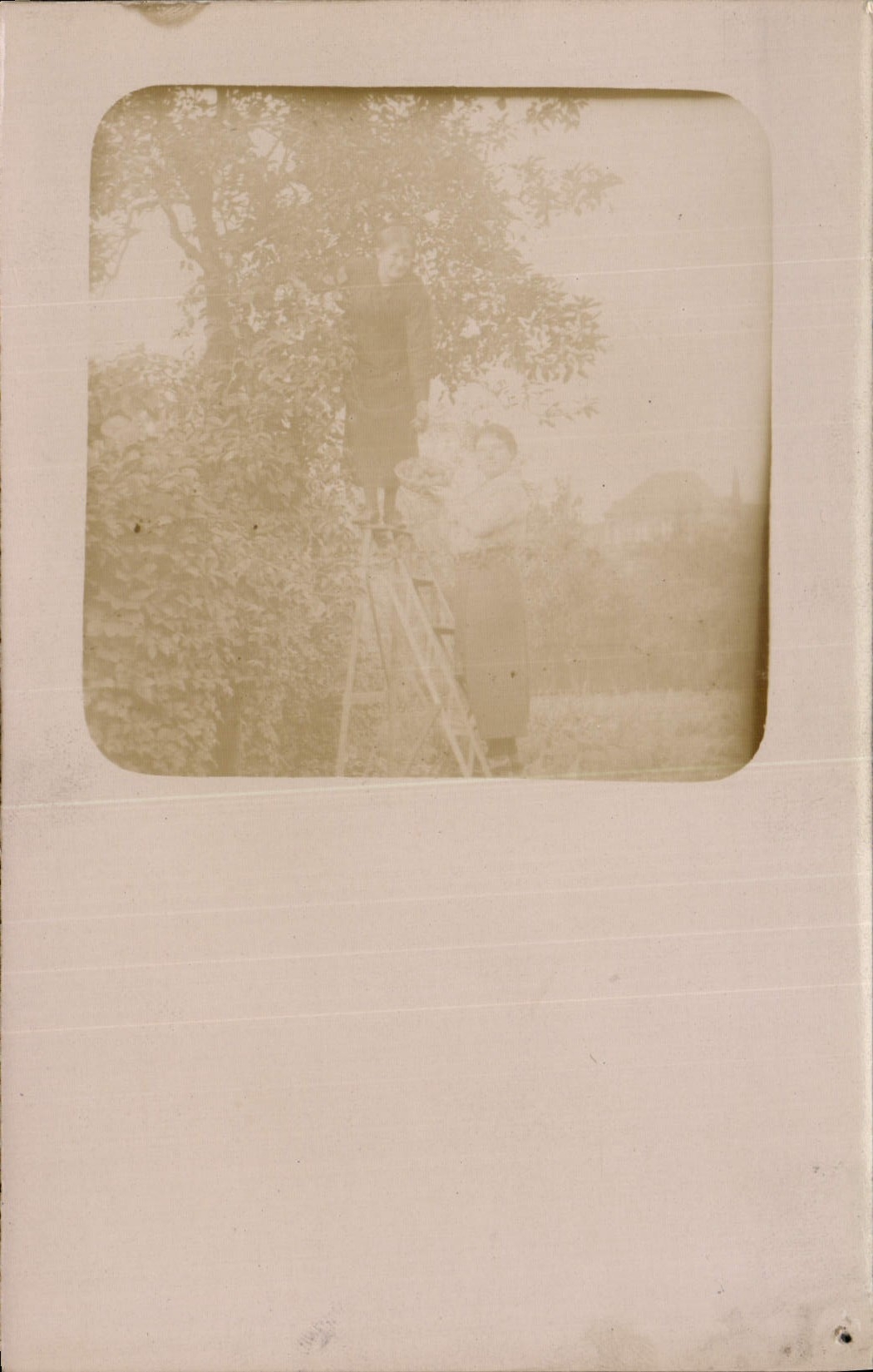 Deux femmes près d'un arbre — scène de jardin — carte postale anonyme