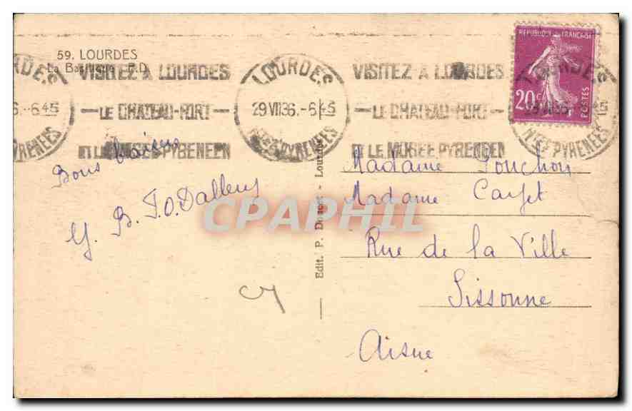 CPA Lourdes La Basilique  — Verso
