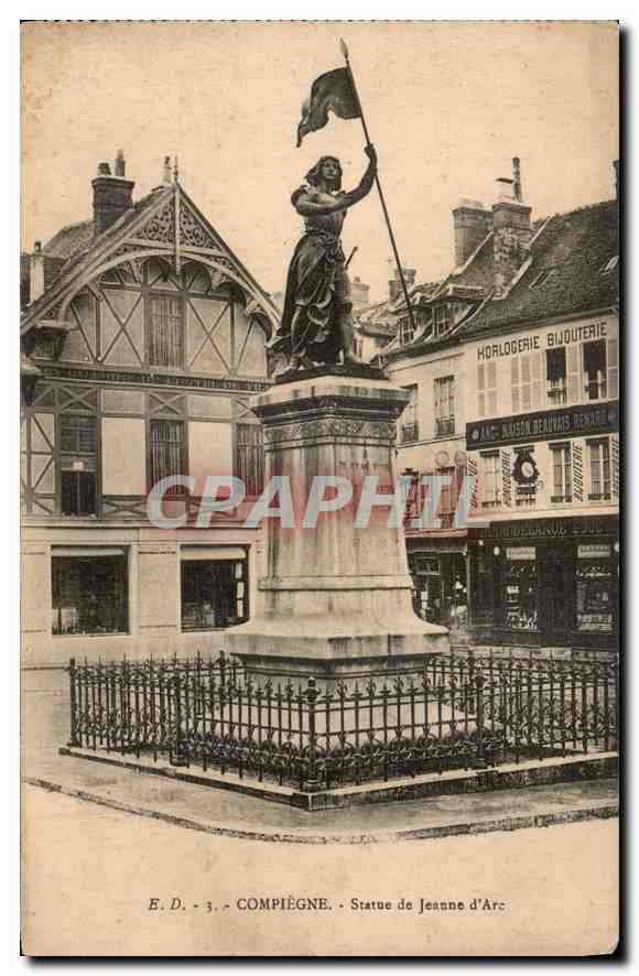 CPA Compiegne Statue de Jeanne d'Arc Horlogerie Bijouterie Maison Beauvais Renard