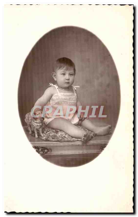 CARTE PHOTO Enfant Bebe Chien