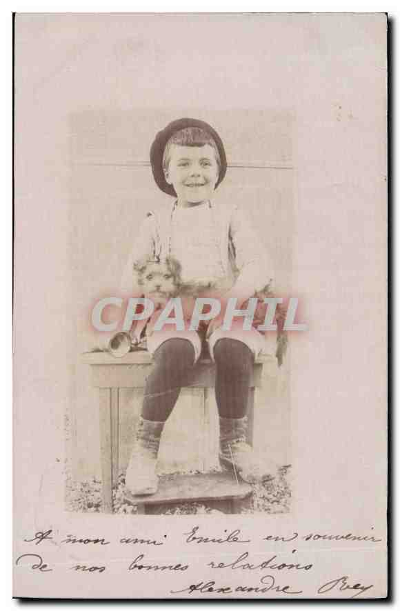 CARTE PHOTO Enfant Chien