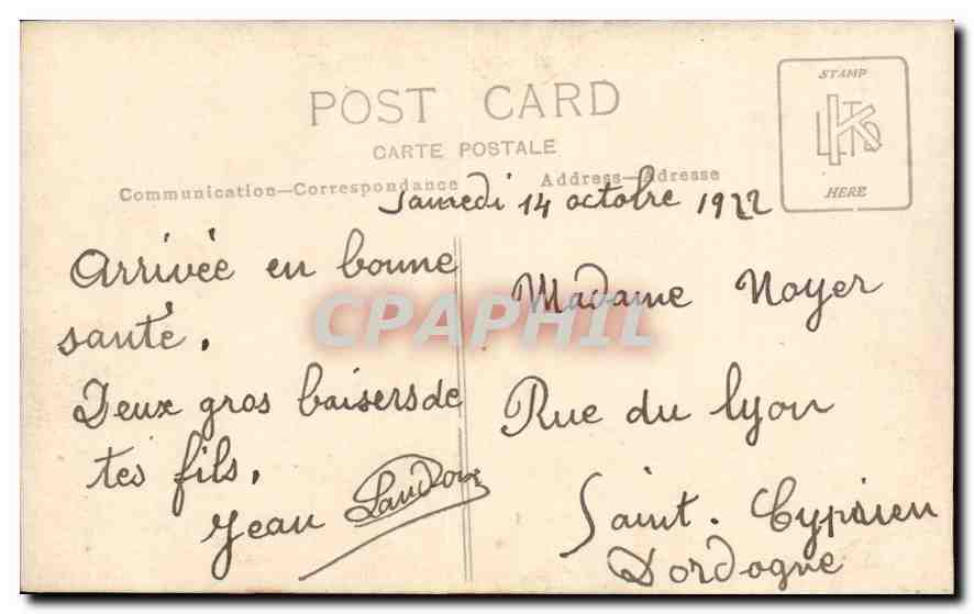 CARTE PHOTO Homme Velo Cycle — Rückseite