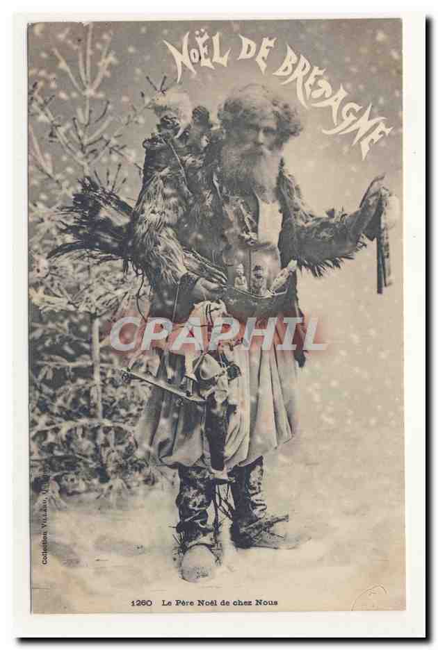 noel de bretagne Pere Noel Santa Clauss jouet sapin folklore lanterne costume CPA