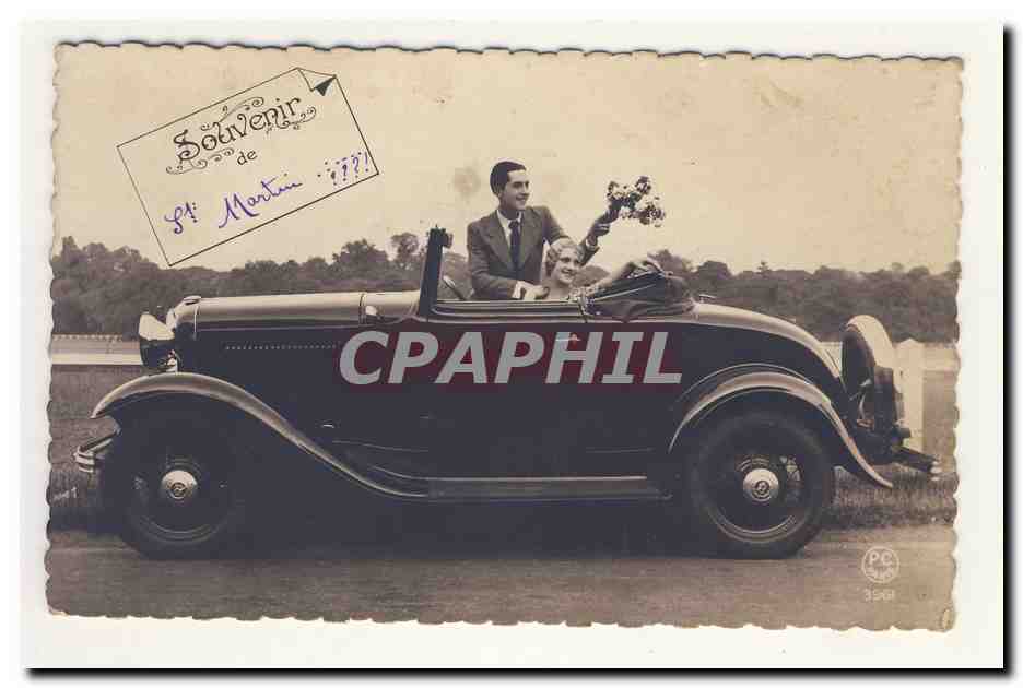 Coupé automobile — couple en tenue d'époque — CPAPHIL