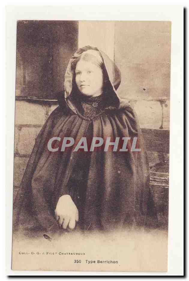 type berrichon cape coiffe folklore broderie costume CPA