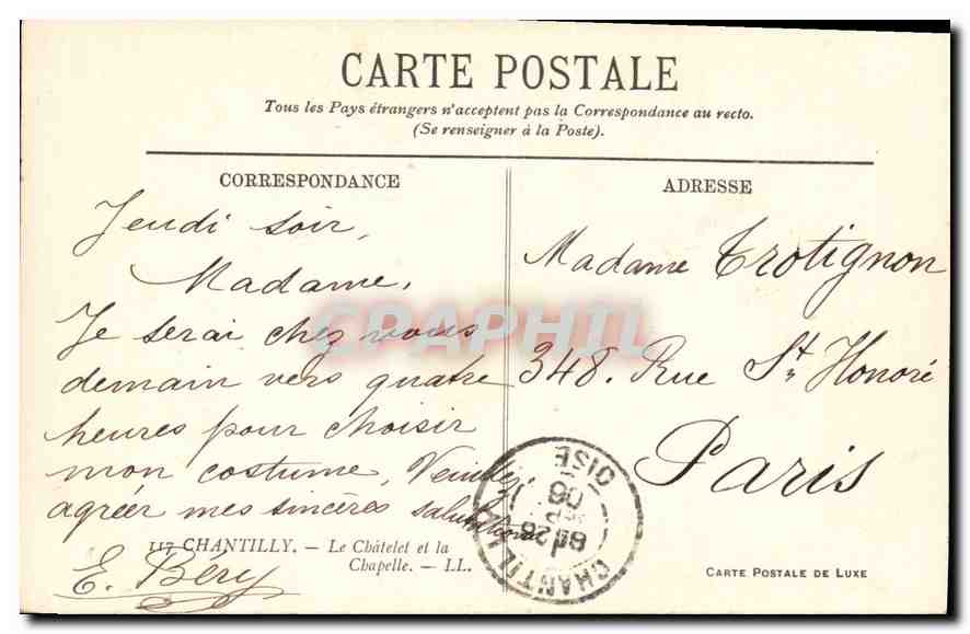 CPA Chantilly le Chatelet et la Chapelle  — Rückseite