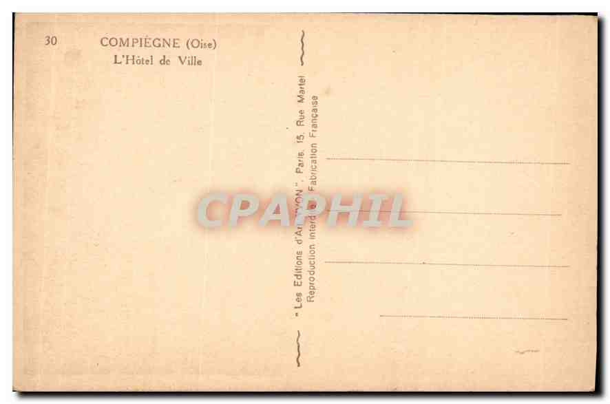CPA Compiegne Oise l'Hotel de Ville  — Rückseite