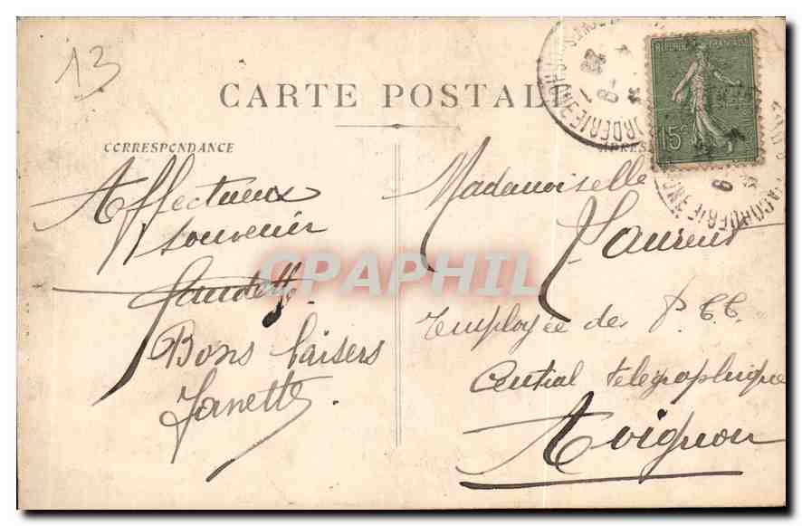 CPA Marseille Fontaine Cantini le Torrent  — Verso