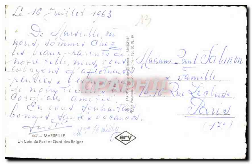 Marseille — Un Coin du Port et Quai des Belges — Édition Tardy, n° 449 — Verso