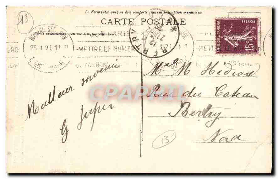 CPA Marseille Eglise St Vincent de Paul et Monument des Mobiles  — Verso