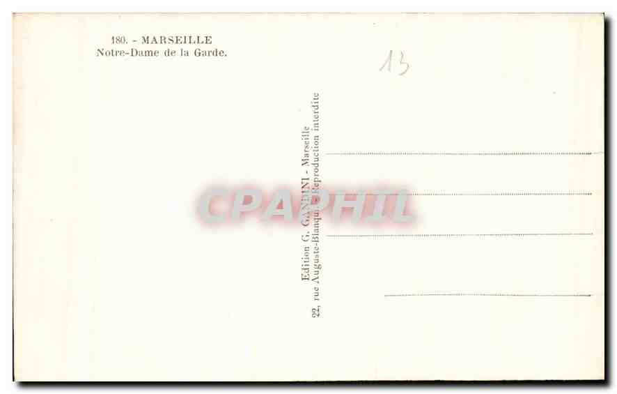 CPA Marseille Notre Dame de la Garde  — Rückseite