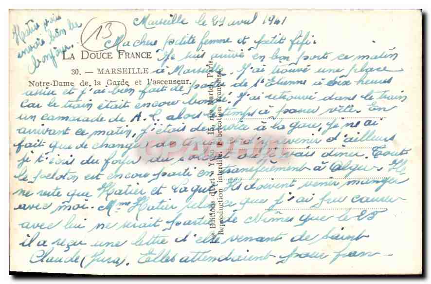 CPA Marseille Notre Dame de la Garde et l'ascenseur  — Rückseite