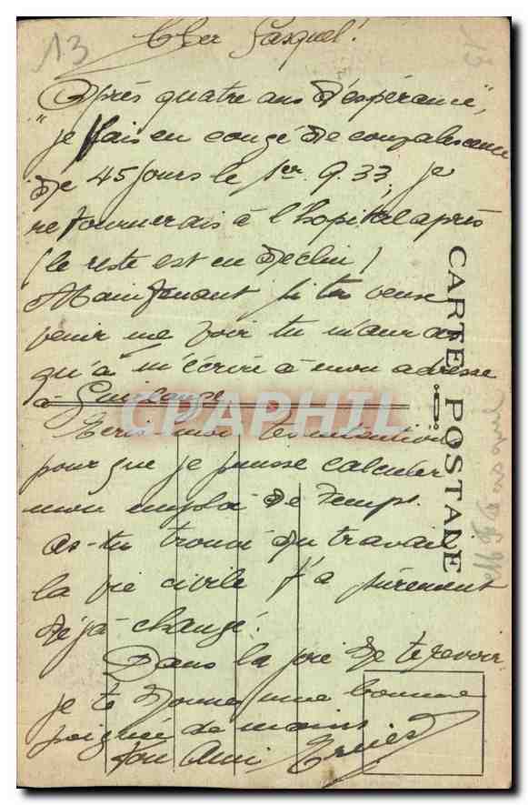 CPA Marseille la Fontaine Cantini  — Verso