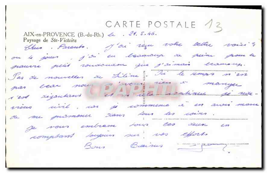 Landschaft von Sainte-Victoire — Aix-en-Provence — Verleger C. Ring, Nr. 13 — Rückseite