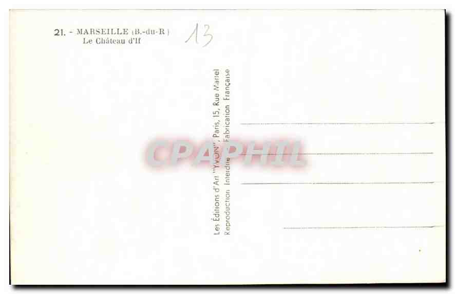 CPA Marseille B du R le Chateau d'If  — Verso
