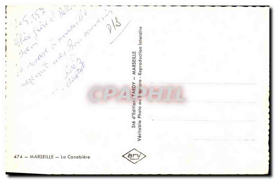 CPA Marseille la Canebiere  — Rückseite