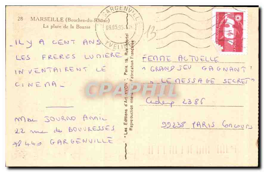 CPA Marseille Bouches du Rhone la Place de la Bourse  — Verso