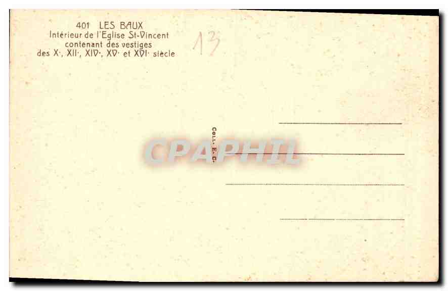 Les Baux — Intérieur de l'église Saint-Vincent — éditeur non identifié, n° de série 401 — Reverso