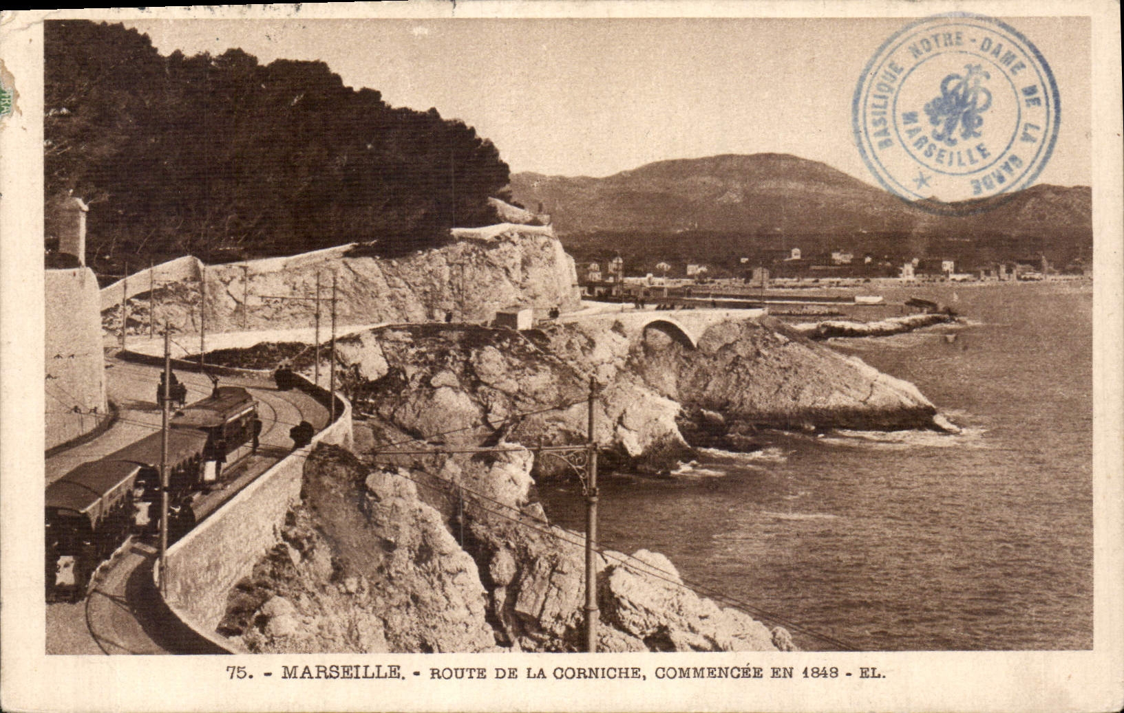 CPA Marseille Route de la Corniche Commencee en 1848 Tramway