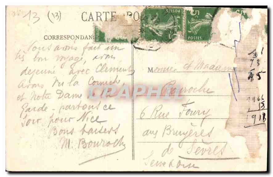 CPA Marseille Route de la Corniche Commencee en 1848 Tramway — Verso