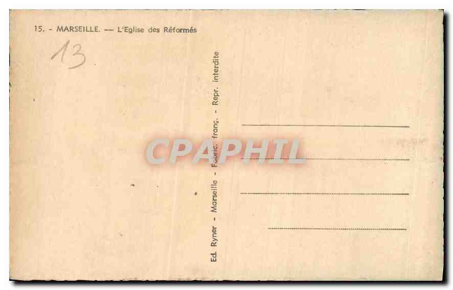 CPA Marseille l'Eglise des Reformes  — Verso