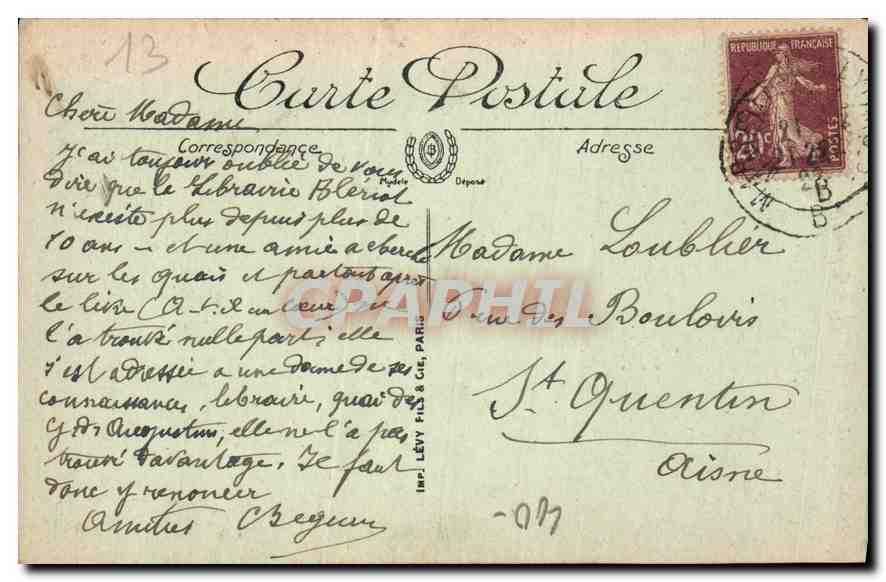 CPA Marseille la Fontaine Cantini  — Verso