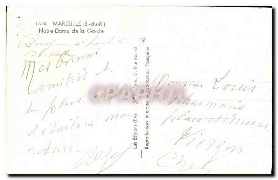 CPA Marseille B du R Notre Dame de la Garde  — Rückseite