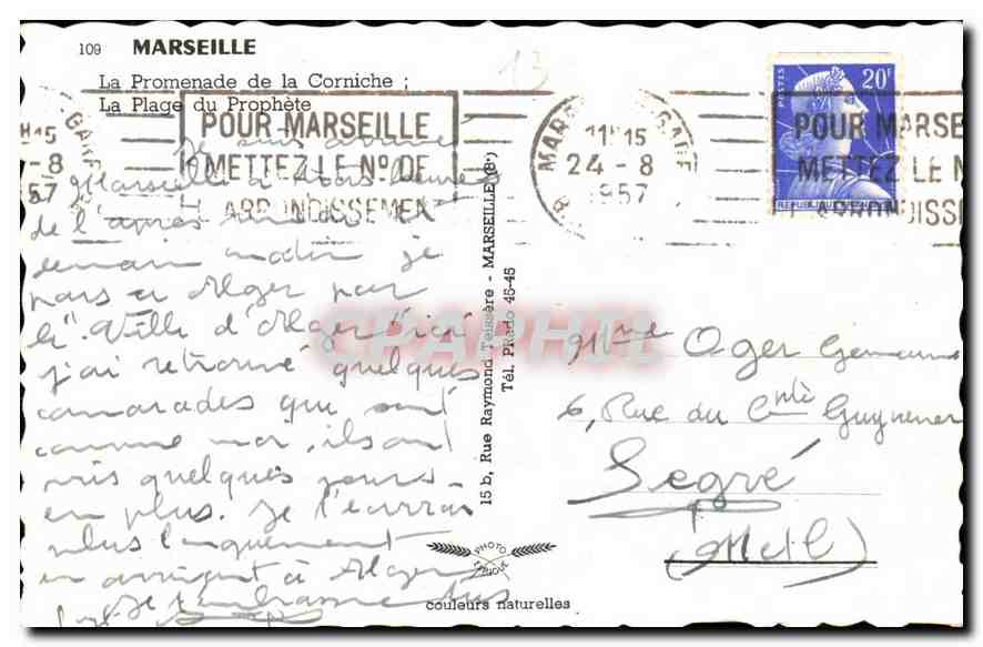 CPA Marseille la Promenade de la Corniche la Plage du Prophete  — Verso