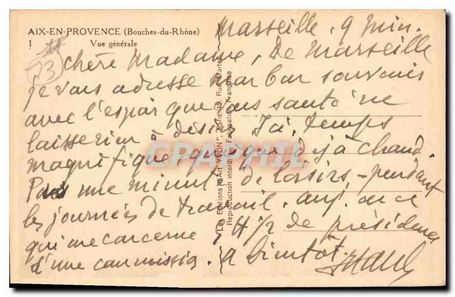Aix-en-Provence — Vue générale — Les Éditions de l'Art Mignon, Paris — Rückseite