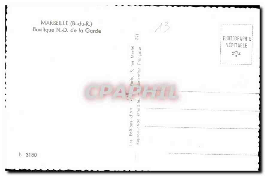 CPA Marseille N du R Basilique N D de la Garde  — Rückseite