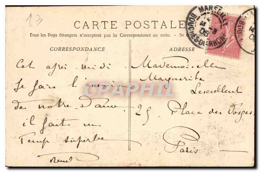 CPA Marseille Ascenseurs de N D de la Garde  — Rückseite
