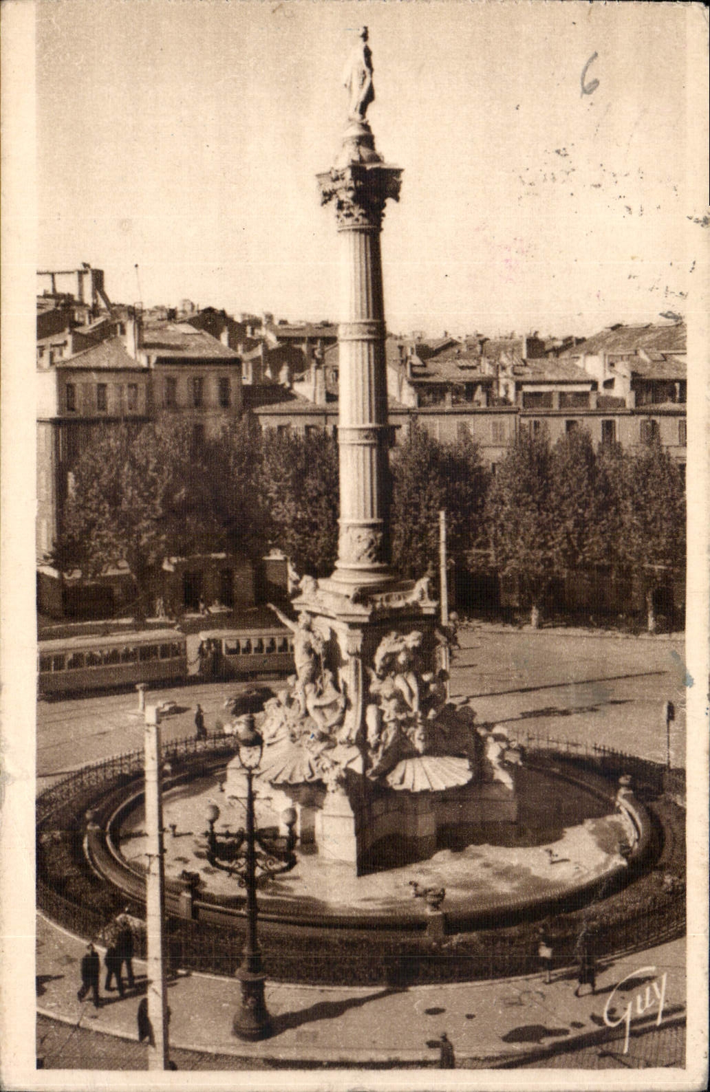Tarjeta postal antigua Marsella B del R fontaine monumental de la Place Castellane