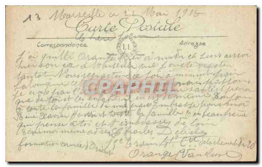 CPA Marseille La Fontaine Cantini  — Verso